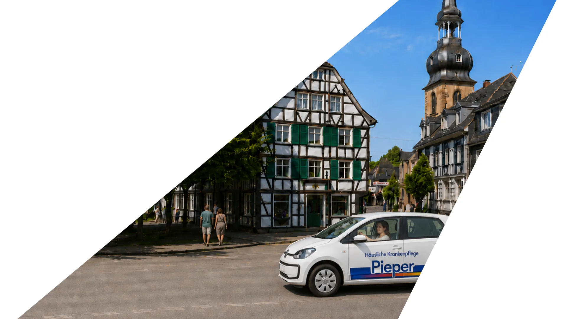 Cronenberger Marktplatz mit Fachwerkhaus und Reformierter Kirche